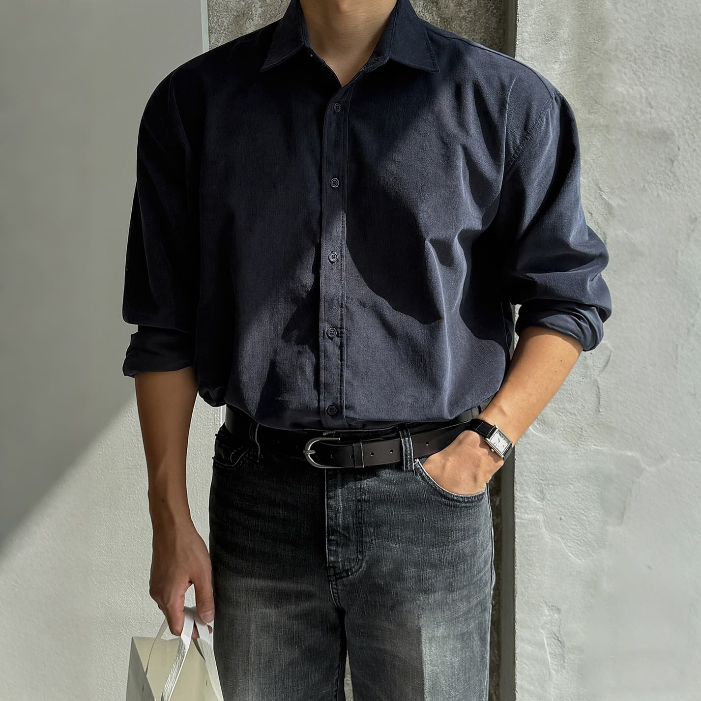 MYQ retro style solid color long-sleeved shirt men's spring and autumn loose casual shirt jacket Korean style commuting wear