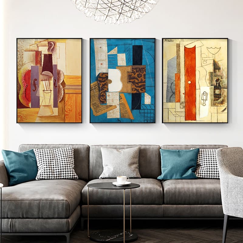 Picasso Guitar Living Room Decorative Painting Triptych Modern Abstract Master Art Painting Restaurant Entryway Wall Art