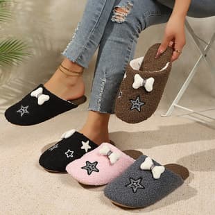 Furniture Cotton Slippers Women's Winter Star Pattern Outdoor Anti-Slip Indoor Thick Sole Fluffy Home Slippers