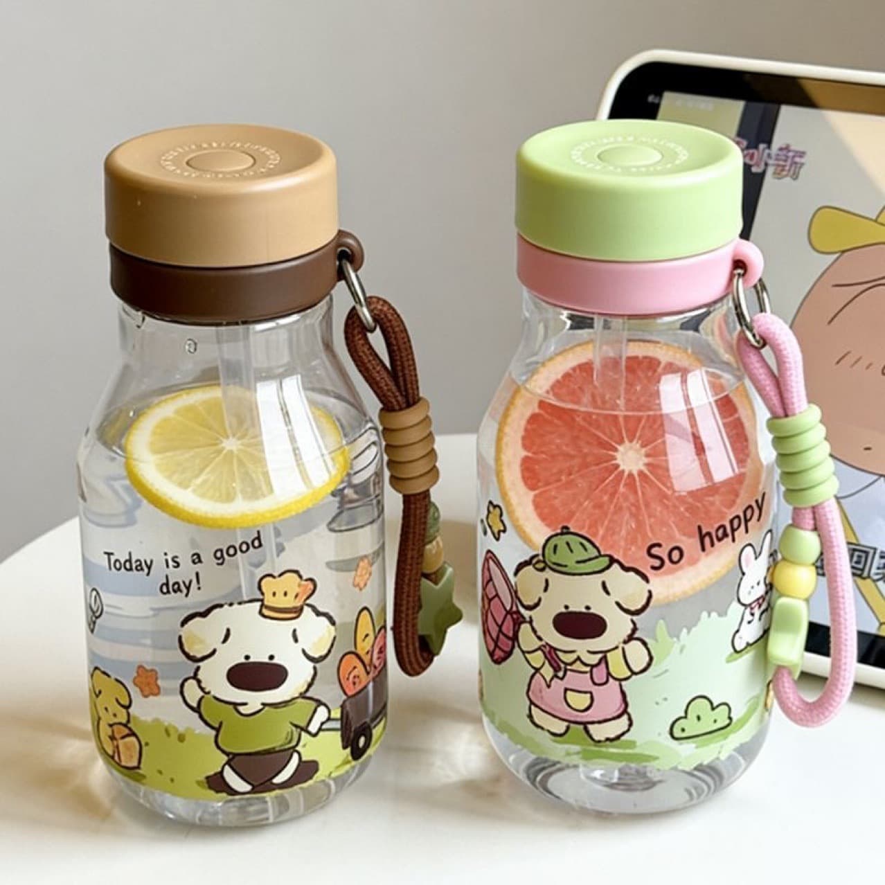 Summer Plastic Cup High Appearance Water Bottle Girls Gulu Small Milk Jug Heat-resistant Kids Straw Cup Plastic Cup
