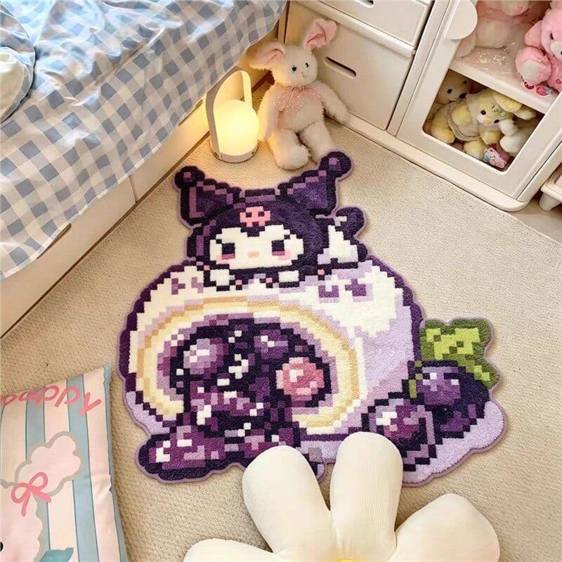 Cute Perler Bead Melody Carpet Soft Home Bedroom Bedside Rug Water-Absorbent Non-Slip Faux Wool Foot Mat