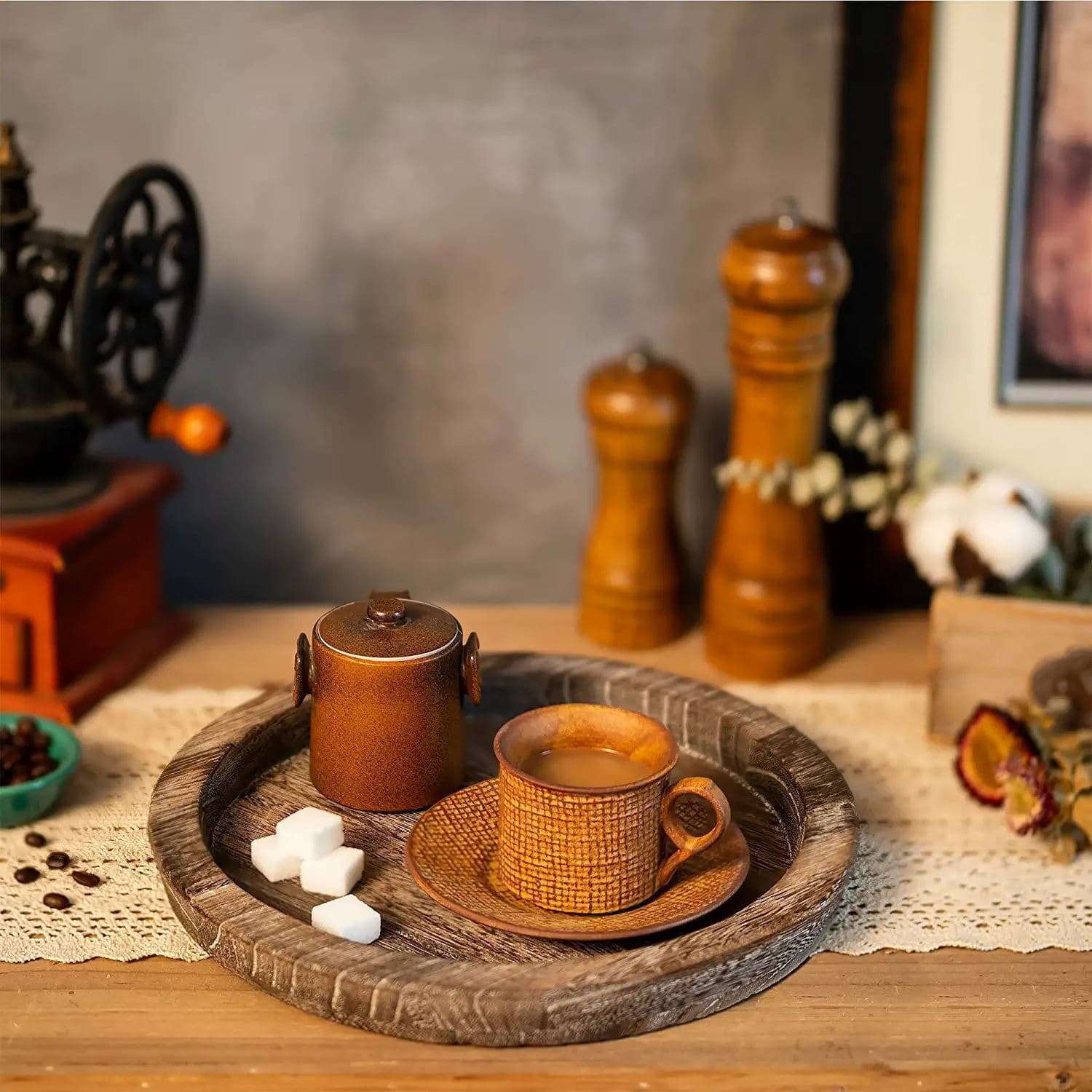 In Stock Tray Vintage Burnt Wood Storage Tray Round Candle Holder Storage Tray Home Dining Table Fruit Bread Tray