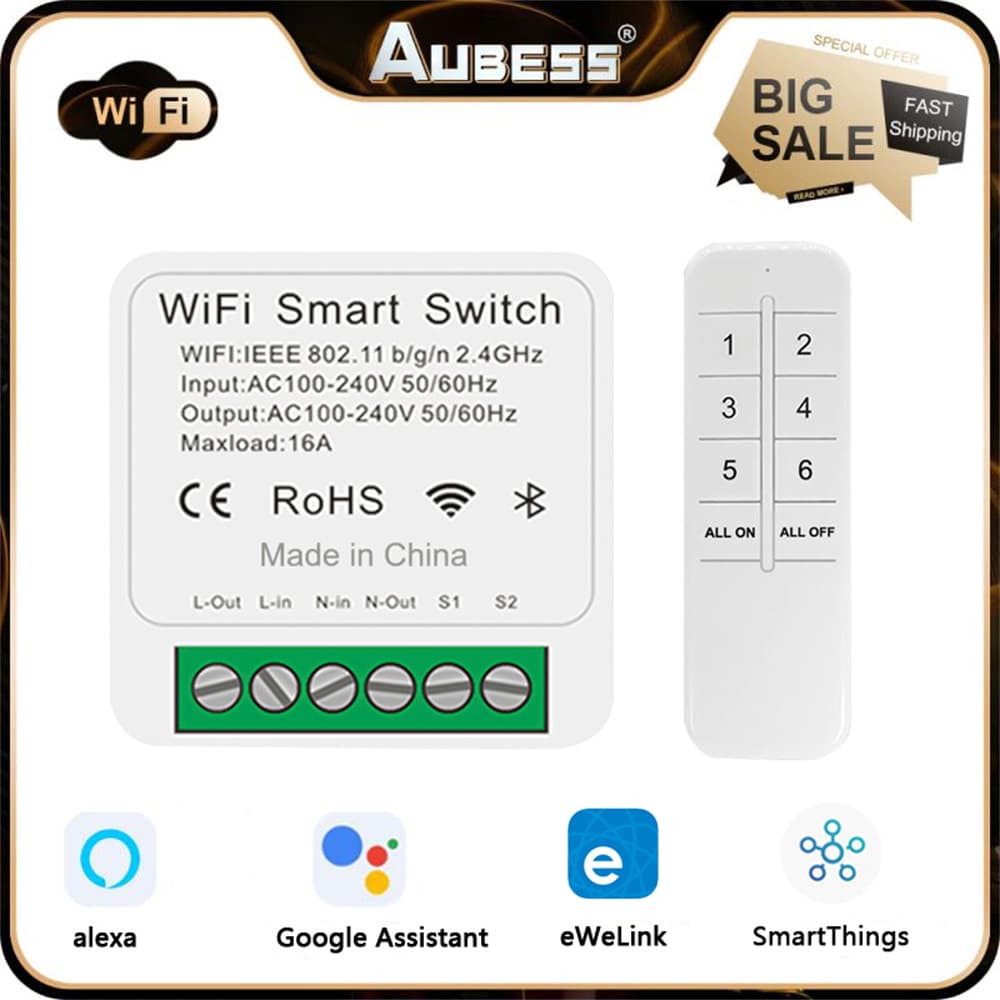 eWeLink WiFi Smart In-Wall Single Channel Switch Compatible with 2.4G 6-Key Remote Control