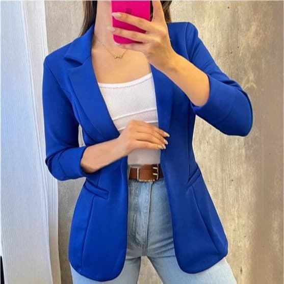 2023 Amazon Aliexpress Autumn Solid Color Simple Long Sleeve Blazer Women's Suit Jacket Elegant Commuter Style