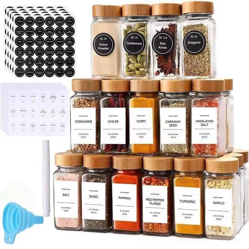 Amazon 120ml Square Seasoning Jar 4oz Acacia Wood Seasoning Bottle Shaker Jar Cross-border Combo Glass Bottle