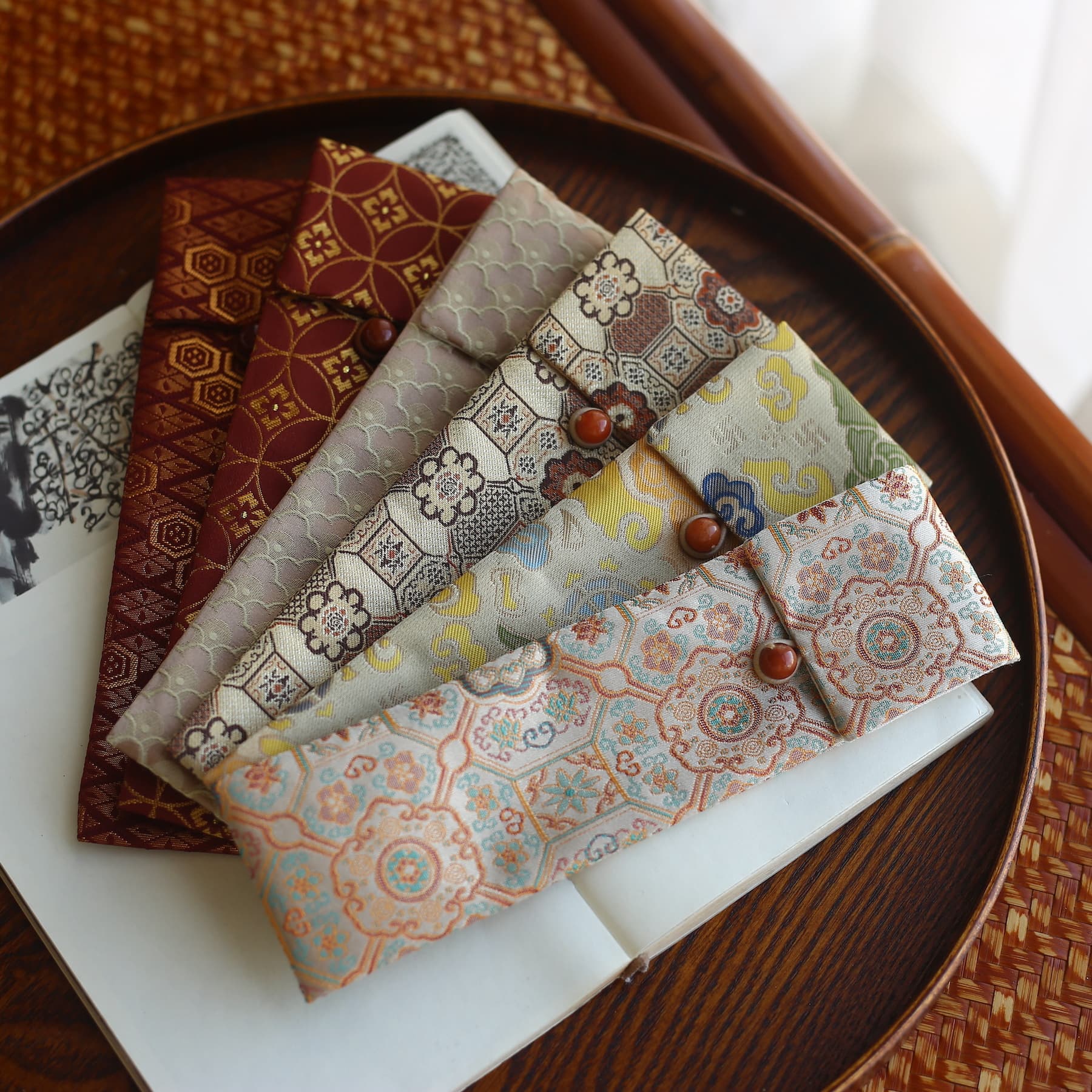 Brocade Embroidery Pouch Incense Tube Folding Fan Essential Oil Incense Burner Paperweight Stationery Storage Bag Fabric Gift Packaging
