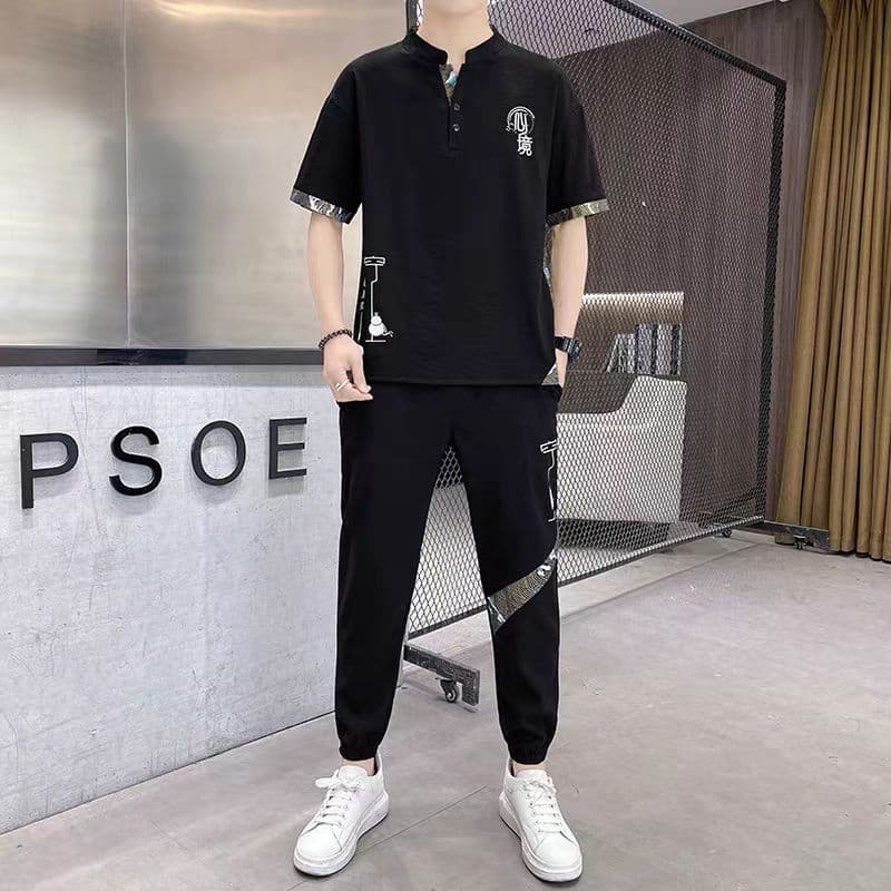 2025 Summer Chinese Style Retro Thin Ice Silk Set for Middle-Aged Men, Loose and Breathable Two-Piece Sportswear