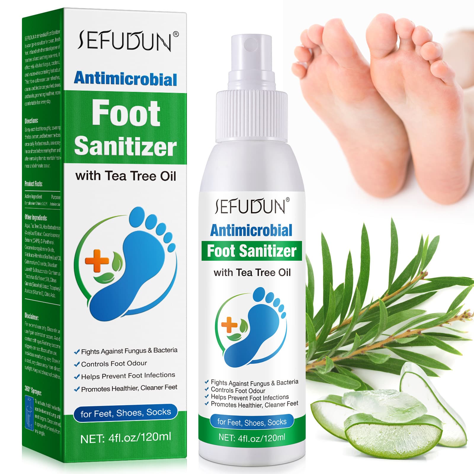 Cross-border SEFUDUN Tea Tree Oil Foot Spray, Refreshing Foot Care 120ml