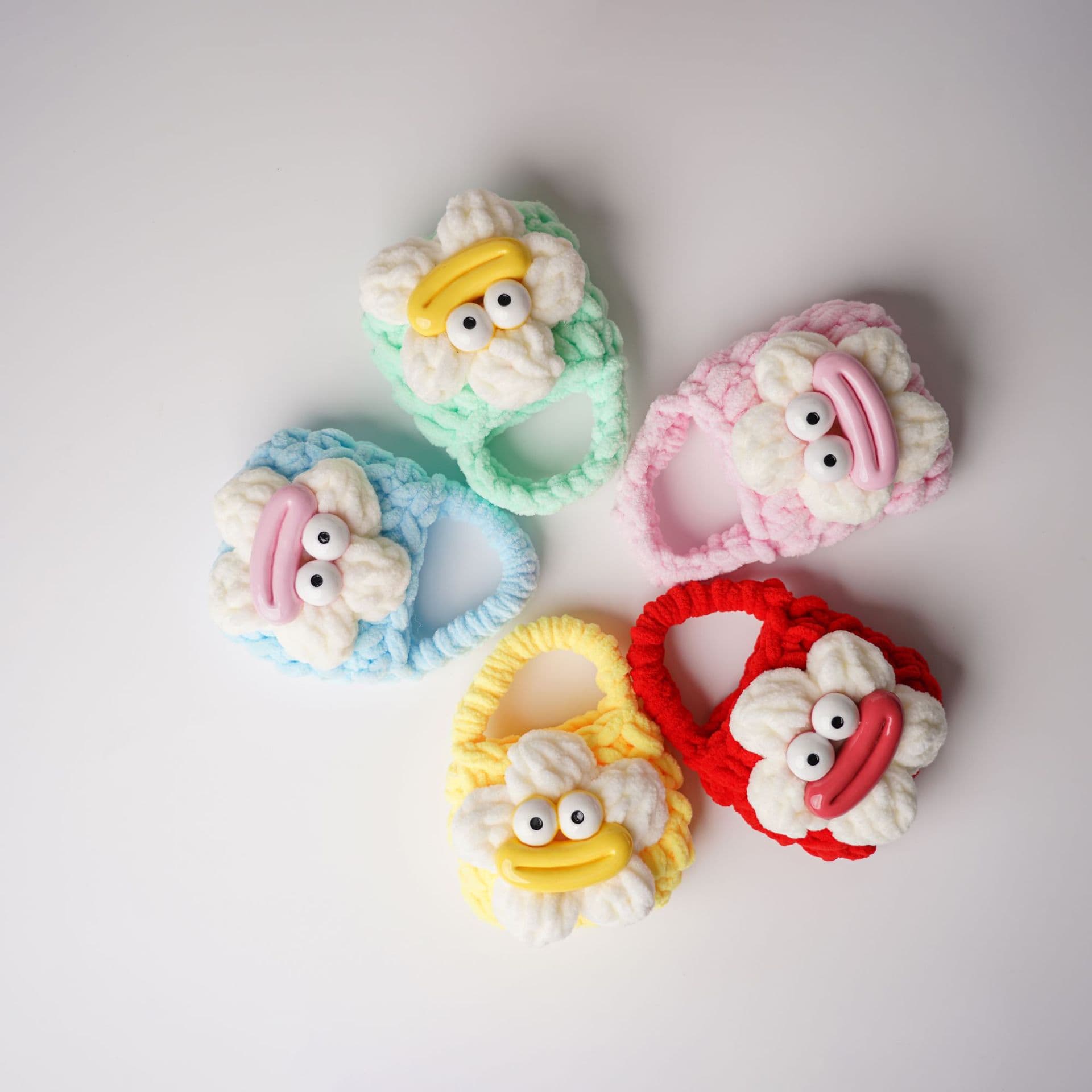 Finished sausage mouth plush earbuds pouch, handcrafted woven quirky ugly-cute style with big eyes and lips