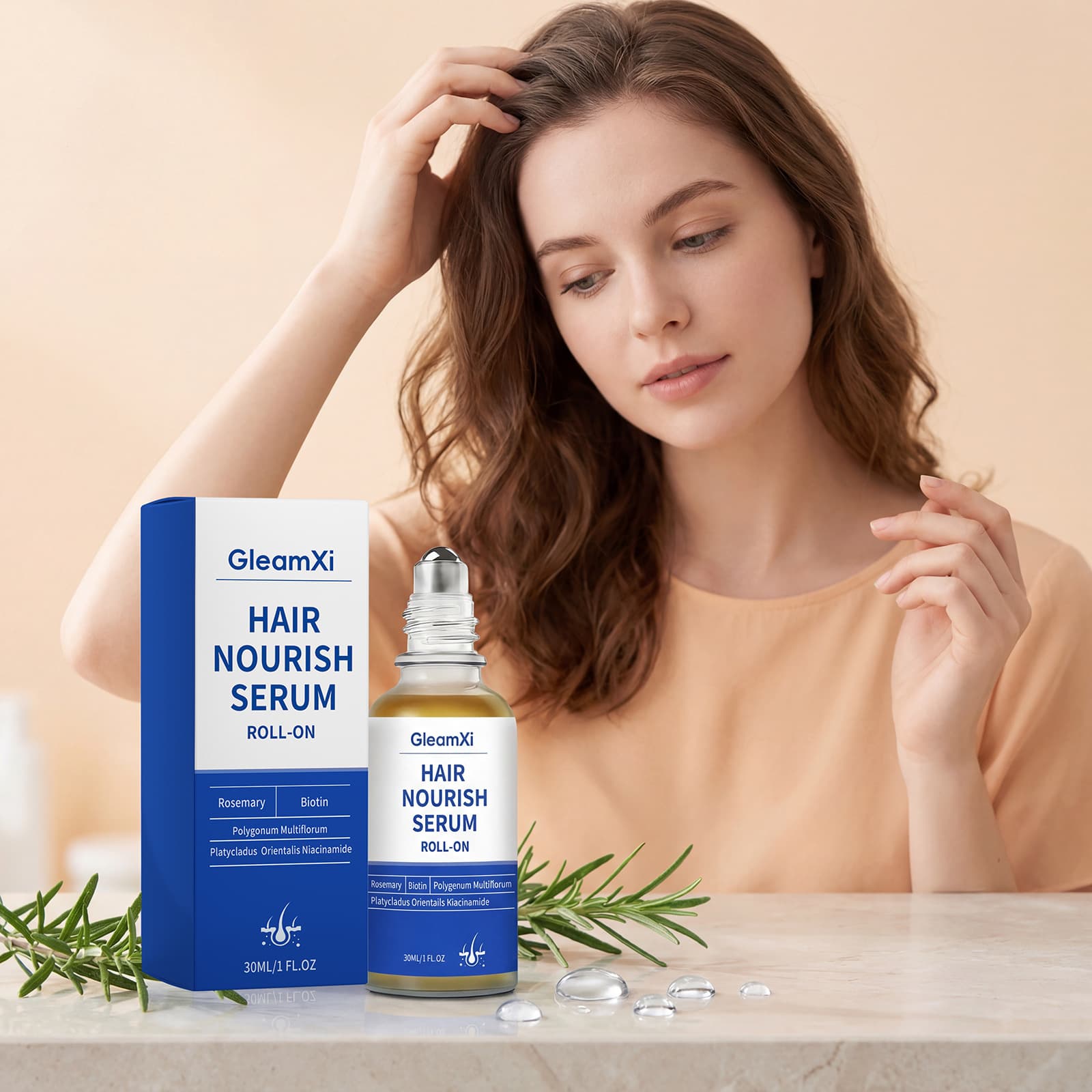 GleamXi Hair Roll-on Essence Scalp Massage Care Mild Moisturizing Smooth Hair Care Essence