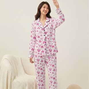2026 New Pink Heart Ambiance Sleepwear Women Pajama Long Sleeve Long Pants Loungewear Two-Piece Set