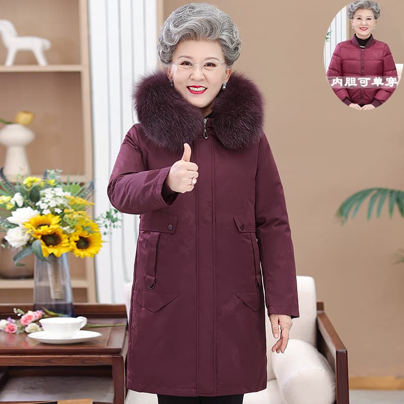 New Style Removable Inner and Outer Layers Middle-Aged and Elderly Down Jacket Women's Long Detachable Liner Mother's Winter Knee-Length Coat