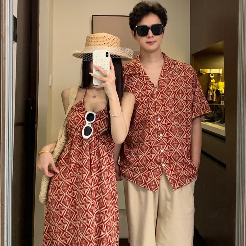 2026 Couple Summer Floral Halter Dress Beach Vacation Style Sand Dress One Dress One Top