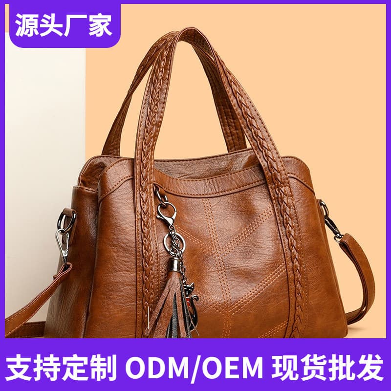 Cross-Border Women's Bag New Style Middle-Aged Mother Bag Simple Handbag Fashionable Personality Soft Leather Large Capacity Single Shoulder Crossbody Bag