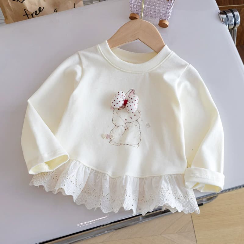 Girls spring and autumn new style 2026 new cute baby lace splicing hem sweet casual versatile top trendy