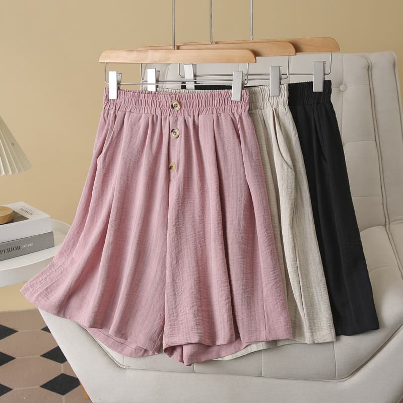 Plus Size Women's Fat-MM Concealing & Slimming Elastic Waist Three-Button Tie-Dye Ice Silk Wide-Leg Five-Short Skirt Shorts 178584