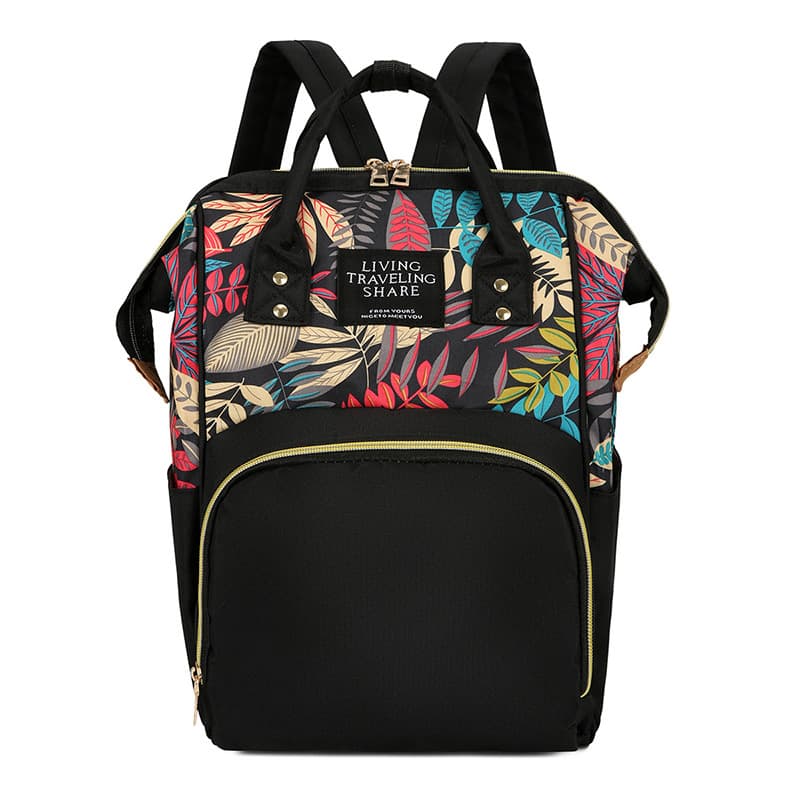 Fashionable maternity bag, new large-capacity travel backpack for women, leaf pattern baby bottle, outing mommy bag