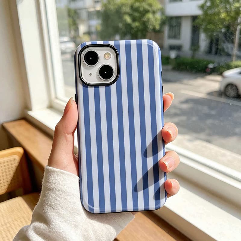 Film 2-in-1 Phone Case for iPhone 15 Pro/17 Blue Stripe Apple 14/13/12/16 Protective Ins Style