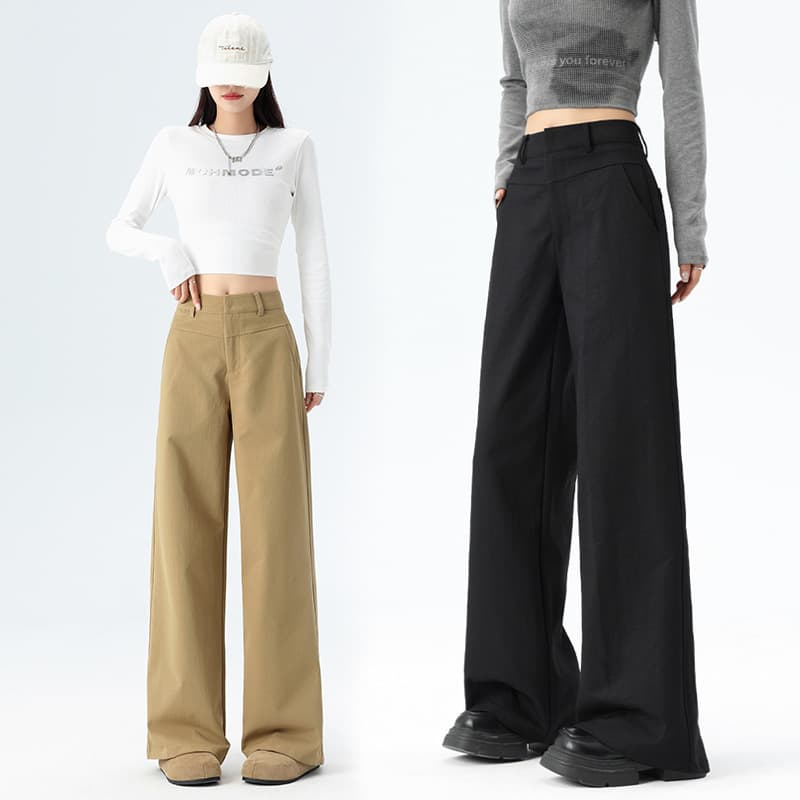 Khaki American suit wide-leg pants for women 2026 spring new high-waisted slimming loose and versatile straight casual pants