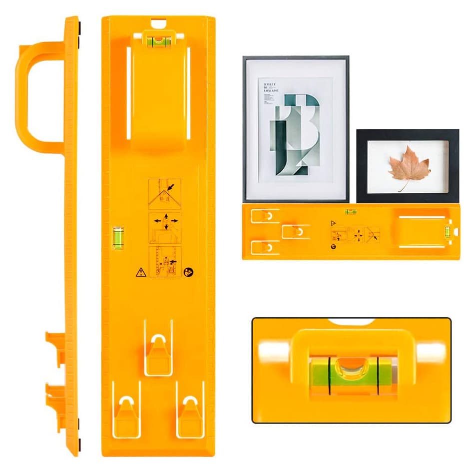 Multi-functional picture hanging device, universal profile meter, level ruler, photo frame, instrument balance ruler with size nails can be installed