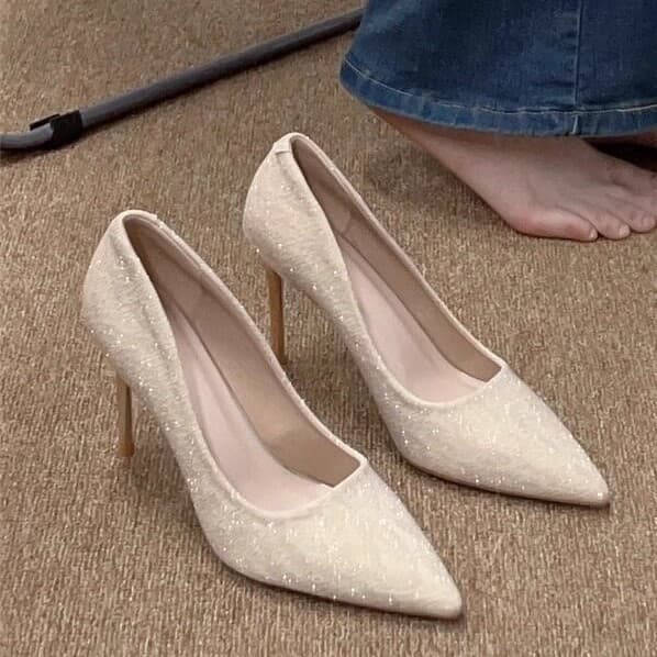 Sheepskin High Heels 2026 Summer New Style Thin Heel Elegant Fashion Dress Shoes Pointed Toe Wedding Shoes Bride Shoes