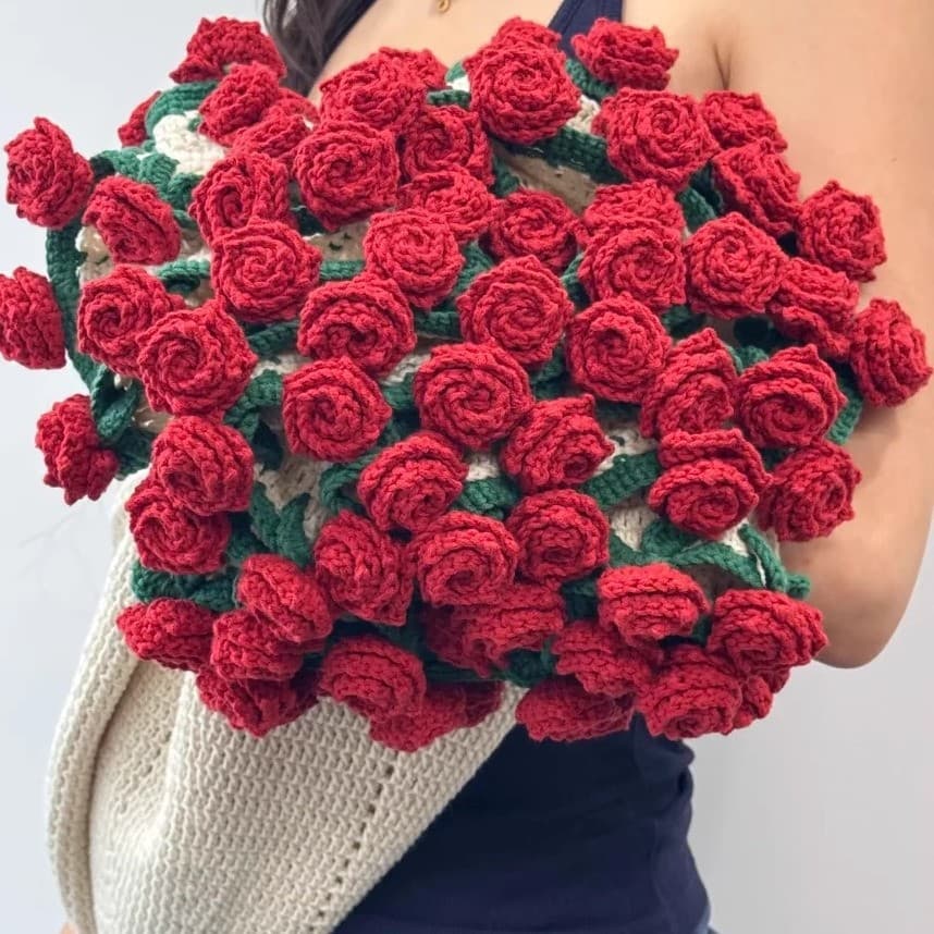 Pointed Rose Bouquet Blanket Handmade DIY Knitting Kit Yarn Flower Blanket Crochet Gift for Girlfriend on Valentine's Day