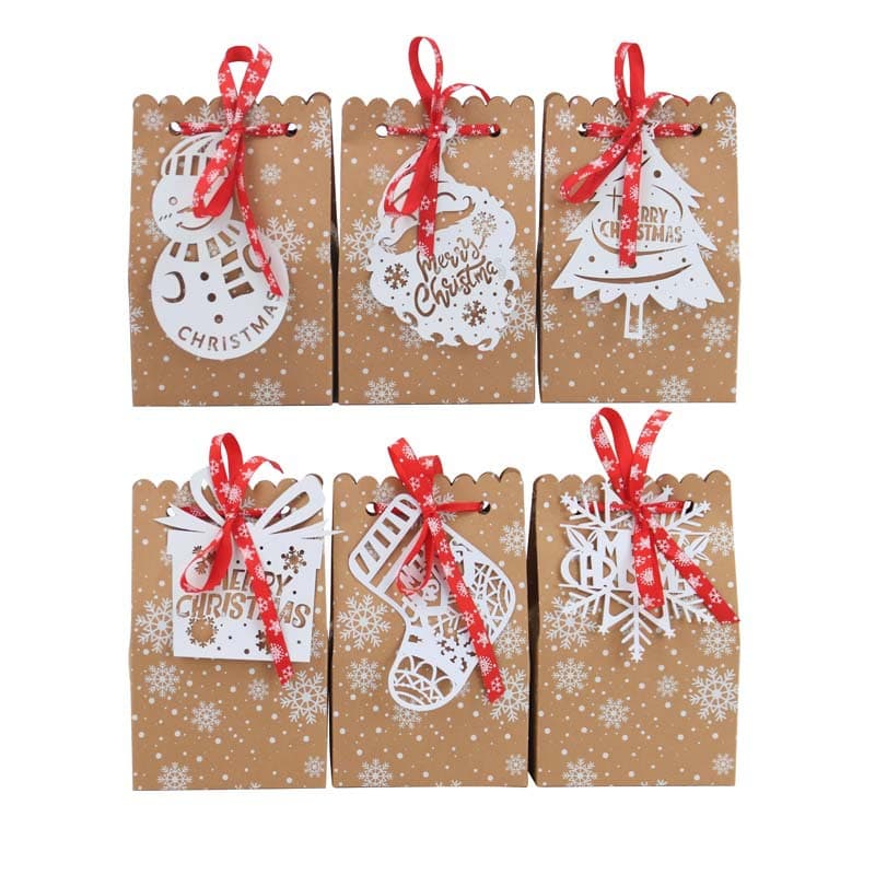 European style new candy box Christmas party packaging box 6 laser cards Christmas kraft paper snowflake paper bag