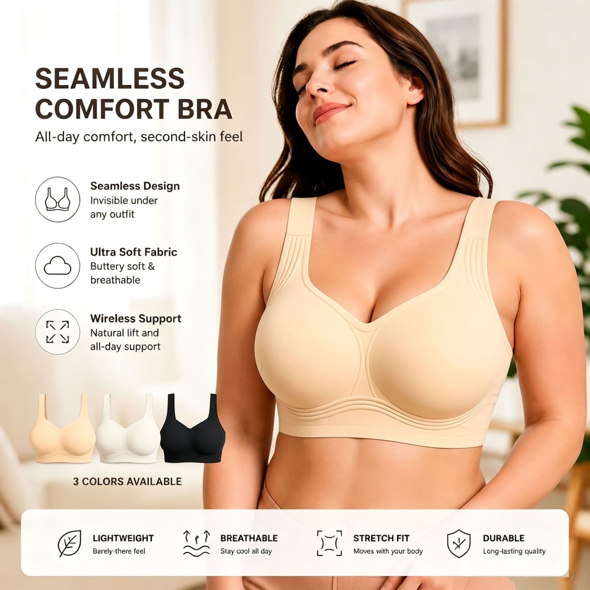 TK Jelly Cross-border Trade Amazon Soft Support Plus Size Bra Women Thin Seamless Wire-free Push-up Comfort Bra