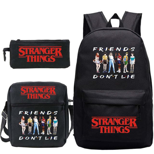 American drama peripheral Stranger Things backpack, cross-border trendy student schoolbag, shoulder bag, pencil case three-piece set