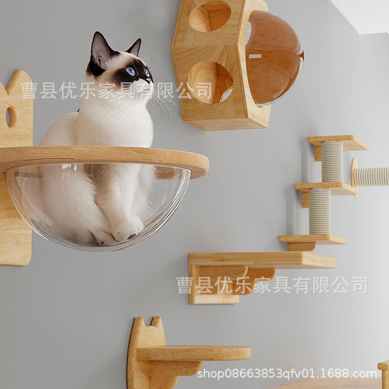 Solid Wood Wall-Mounted Cat Climbing Frame, Cat Jump Platform, Cat Scratcher, Cat Bridge, Hammock Set, Amazon Cat Scratching Post House