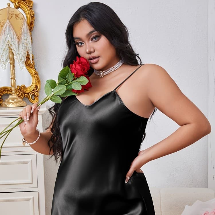 Cross-border Seding single-sided slit slip dress, casual, elegant, comfortable, slimming, plus-size pajamas for women, strappy sexy nightdress