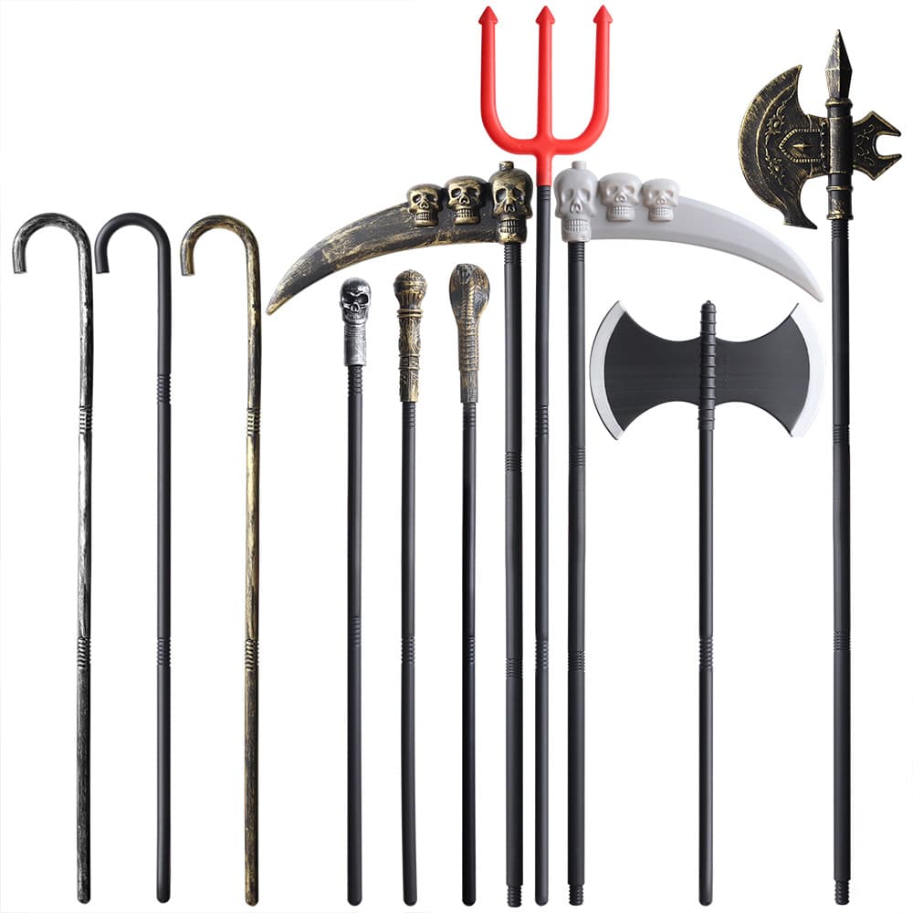 Halloween Toy Demon Trident Axe Stage Prop Lincoln Cane Replica Weapon Grim Reaper Scythe