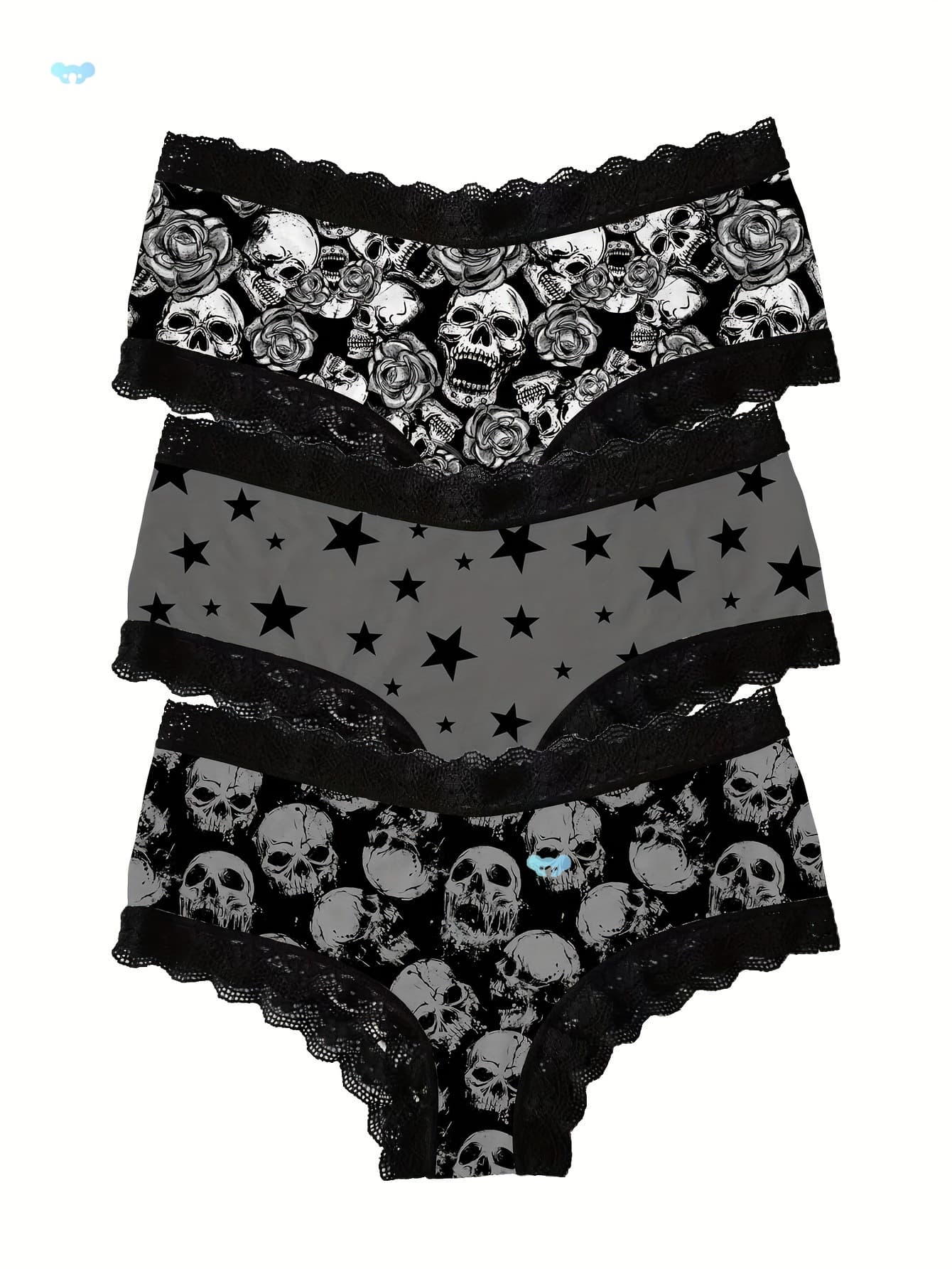 Dark Star Skull 3D Print Milk Stitching Contrast Lace Cross-border