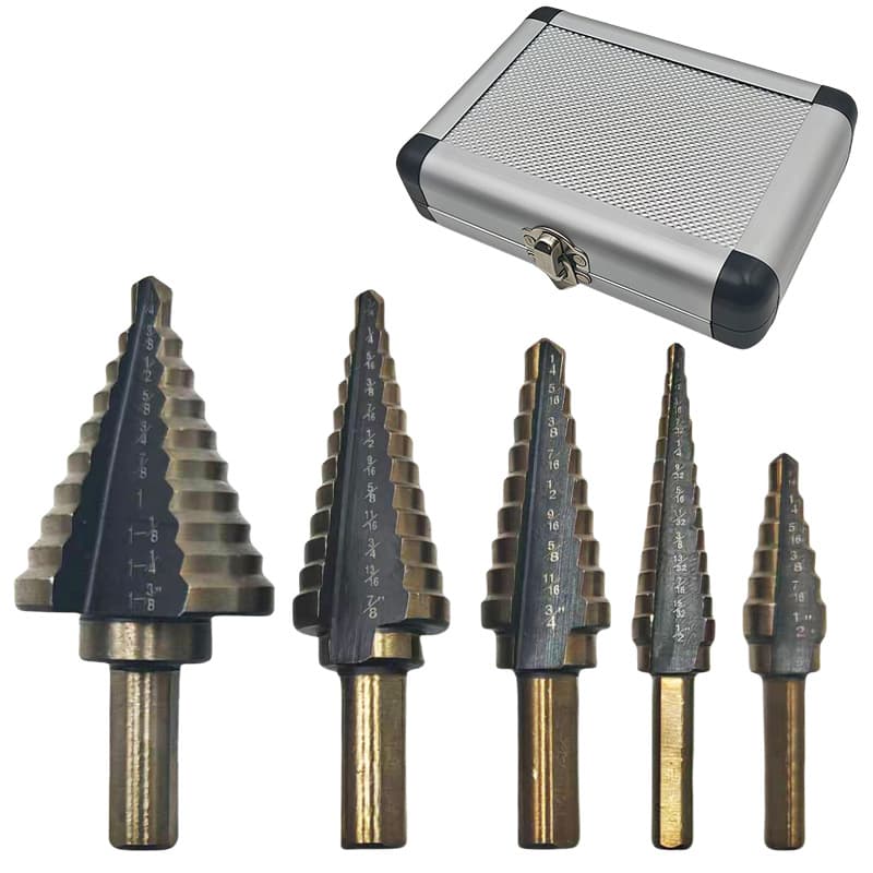 Cross-border 5pc Aluminum Box Imperial Baked Yellow Blackened Triangle Handle High-Speed Steel Step Drill Bit Set