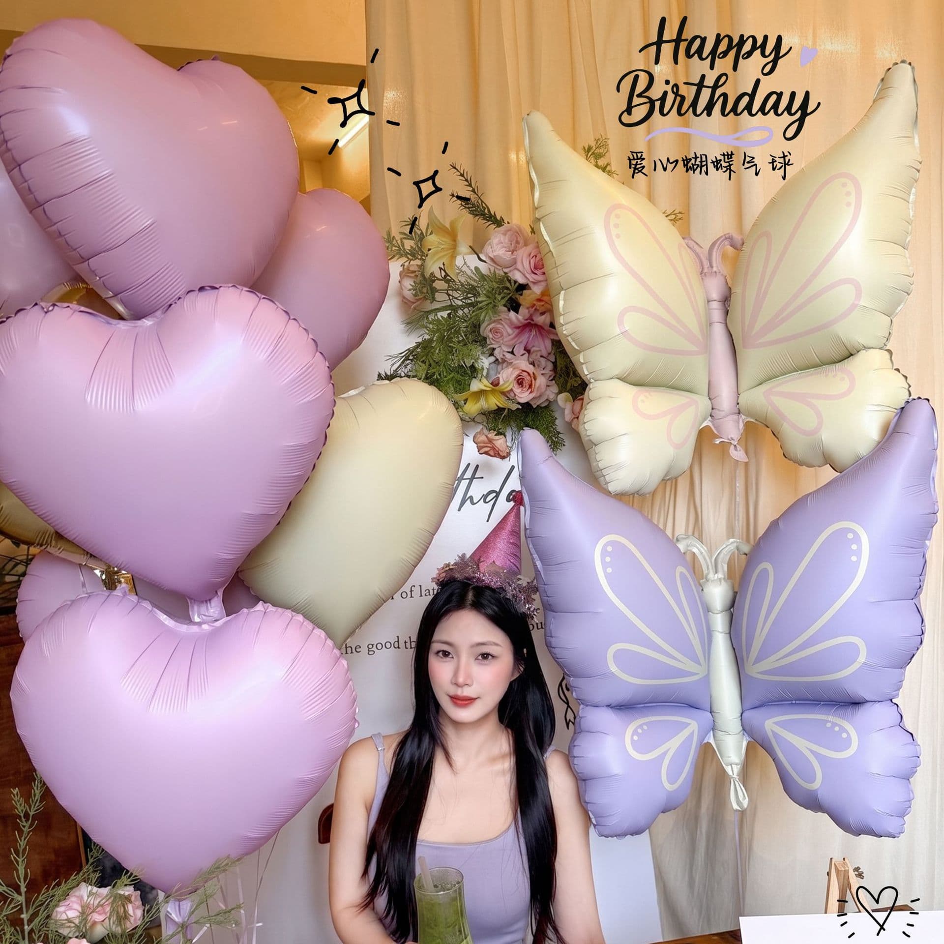 Ins style peach heart bow floating matte aluminum film balloon date romantic atmosphere scene layout props wholesale