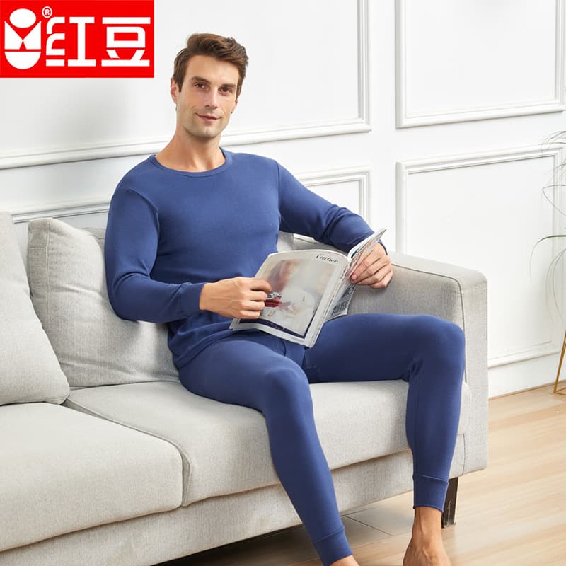 Red Bean Men's Pure Cotton Thermal Underwear Set Autumn/Winter Inner Wear Half Turtleneck Long Sleeve