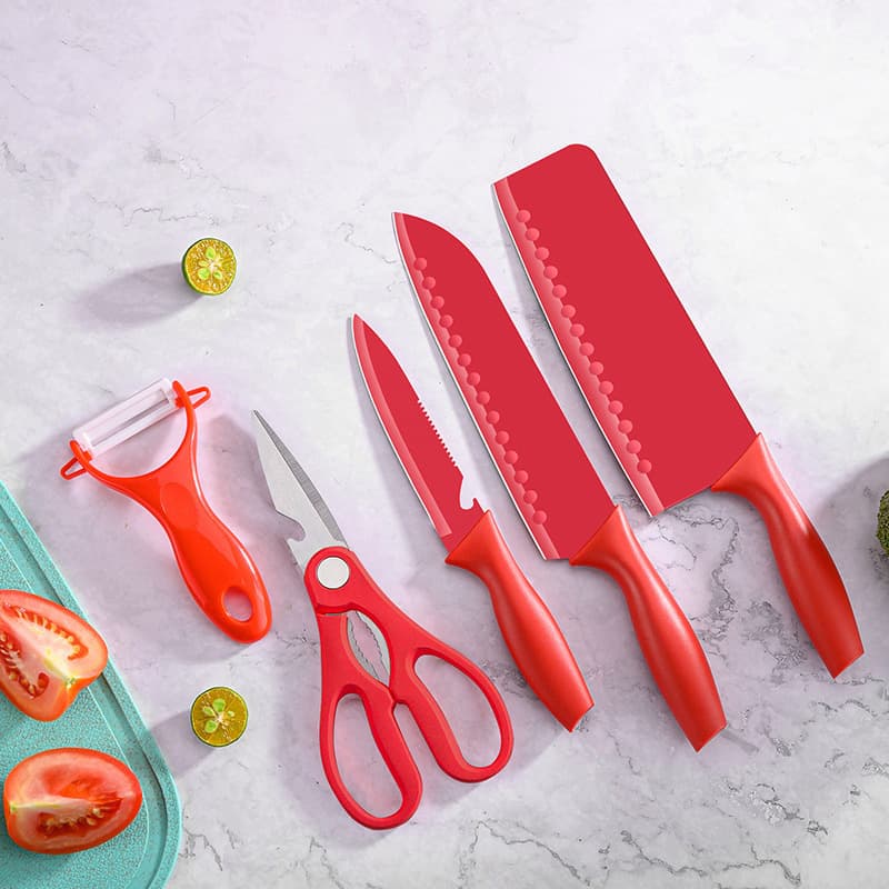 Promotional Stock Wheat Straw Colorful 7-Piece Non-Stick Kitchen Knife Set Household Knife Gift Set for Export