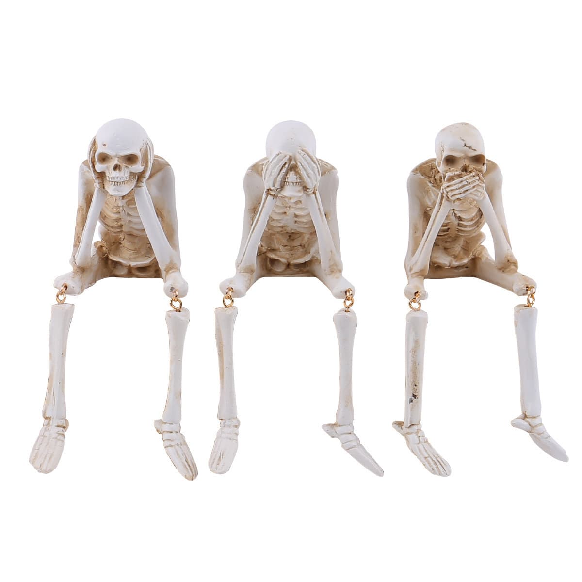 Halloween resin skull ornaments, don’t listen, don’t speak, don’t look, creative decorations, joint movable skeleton model