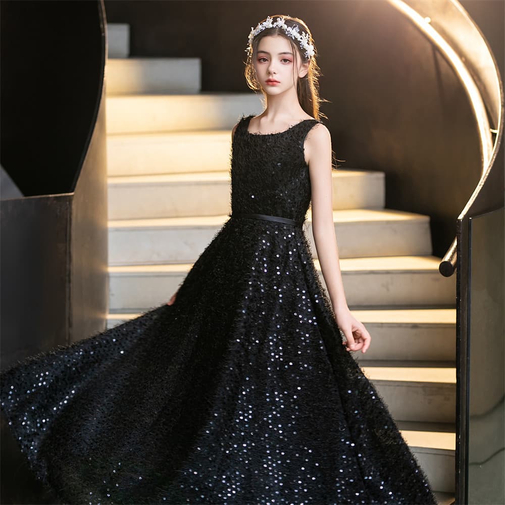 New Women's and Big Girls' Black Formal Dress for Piano, Violin Performance, Host, Art Exam, and Evening Gown