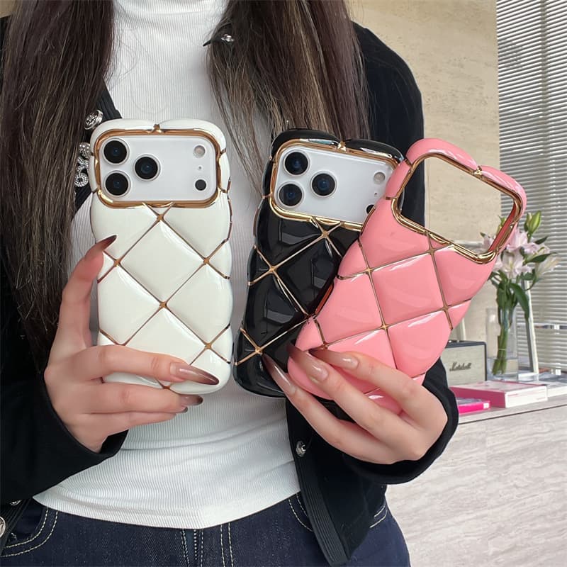 Electroplated three-dimensional rhombus iPhone14/13 suitable for 11 Apple 17/16/15 PROMAX mobile phone case 12 anti-fall