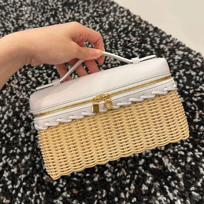 L19 Lunch Box Bag Mini Handbag Kelly Bag Single Shoulder Crossbody Woven Rattan Box Makeup Bag Bamboo Woven Bag