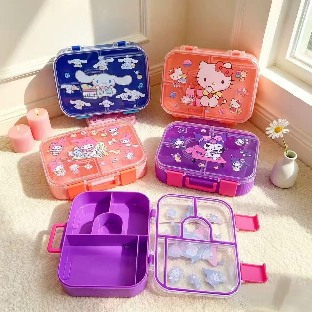 New Cute Sanrio Divided Large Capacity 1750ml Lunch Box Odor-Proof Portable Handheld Sealed Student Bento Box