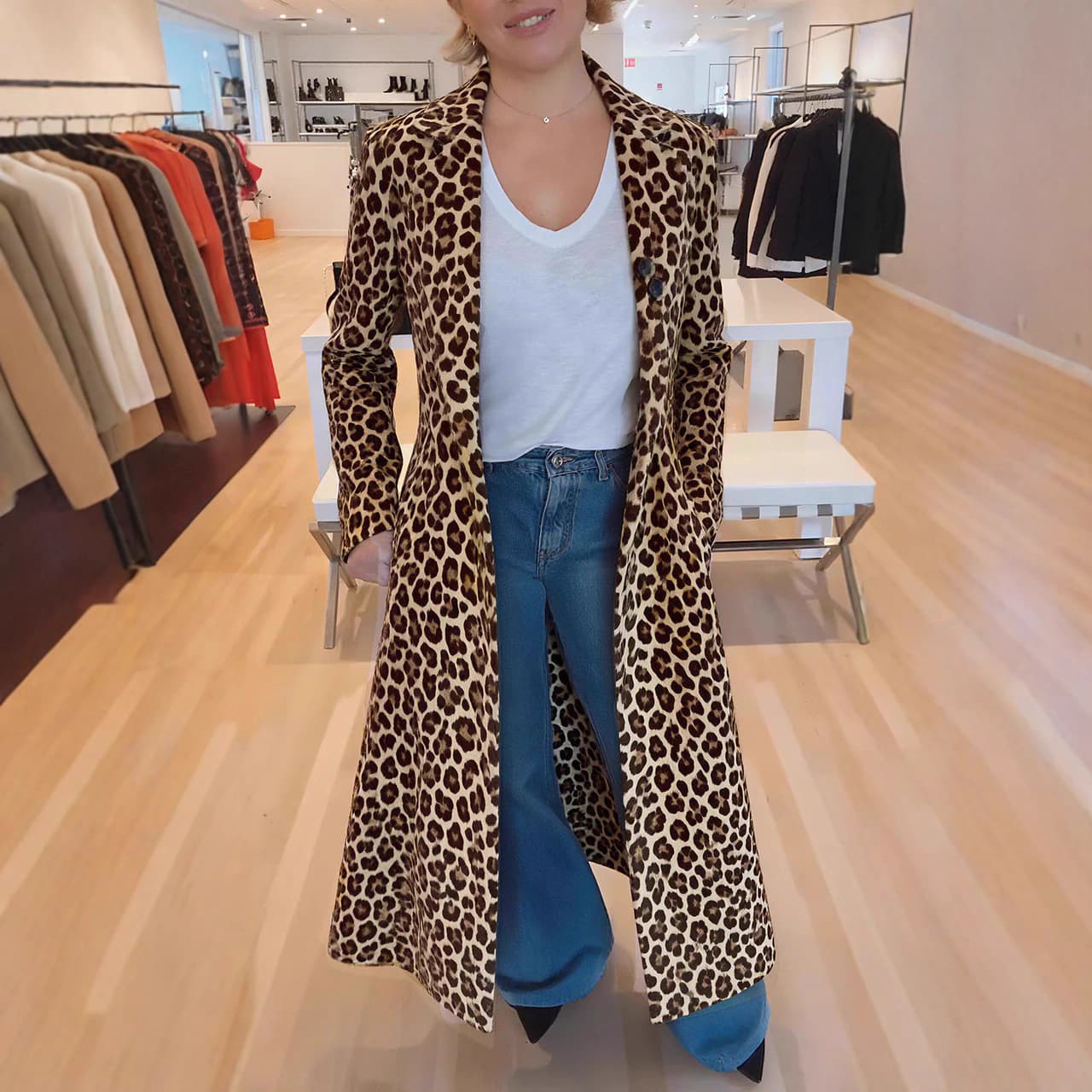 2025 New Autumn Winter Women's Coat for Export, Hot Selling Cross-Border, Lapel Leopard Print Casual Trench Coat for Commute