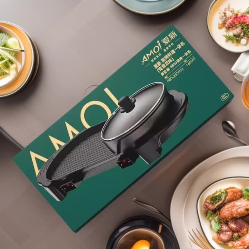 Shabu and Grill Pot, Two-in-One Design for Simultaneous Boiling and Barbecuing, Fast Heating, Non-stick and Easy to Clean