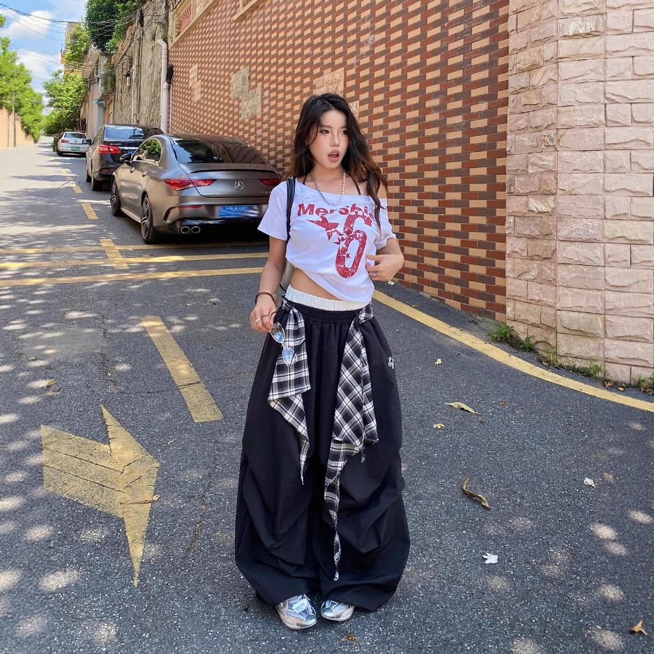 Hip-Hop Street Dance Layered Design Detachable Wide-Leg Pants for Women, Loose American-Style Draped Casual Floor-Length Trousers Trend