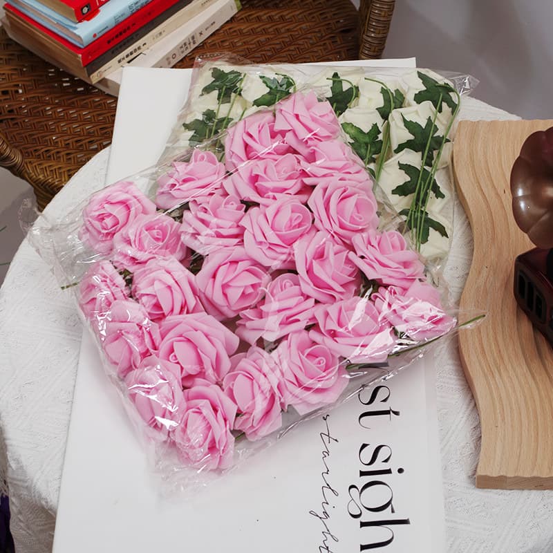 7cm artificial flower with stand and stem, made of foam PE, for photo studios and wedding flower walls.