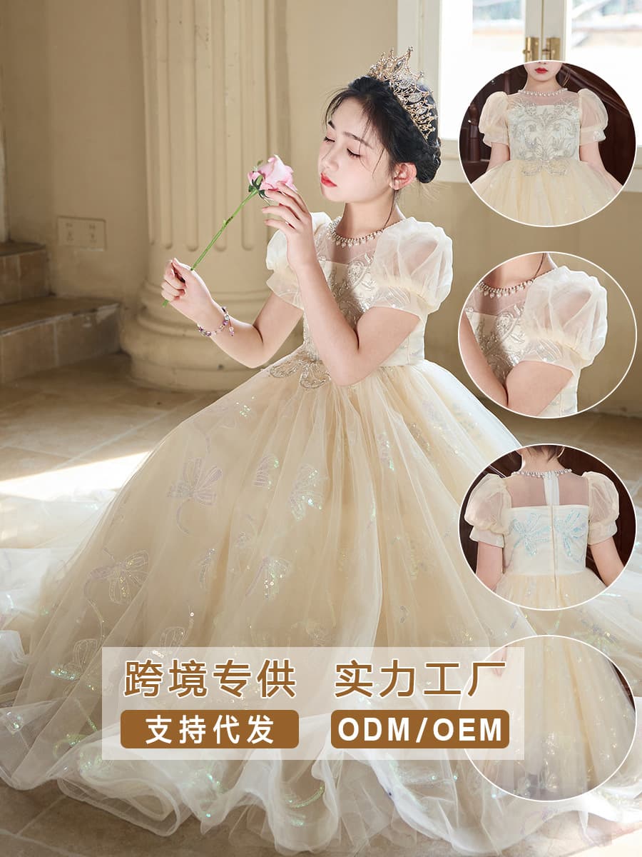 Children's Formal Dress Summer Gown for Girls Princess Dress Birthday Flower Girl Host Piano Performance Outfit Cross-border Dropshipping