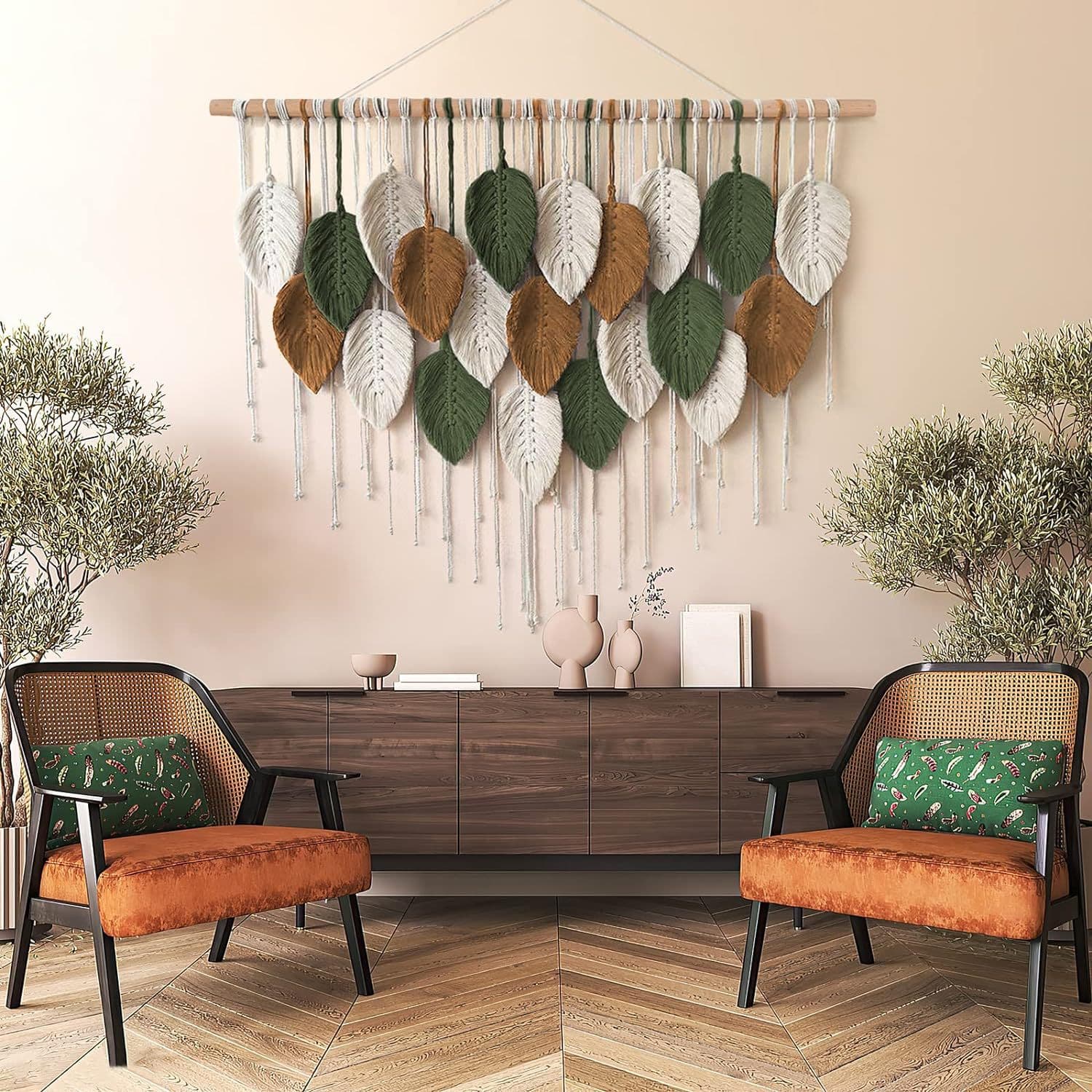 Foreign trade hand-woven colorful leaf tassel tapestry B&B living room bedroom entrance background wall decorative tapestry
