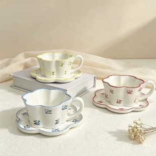 Korean Hand-Painted Rose Ceramic Cup Saucer Set Floral Mug Gift Box Coffee Cup New Style Cup