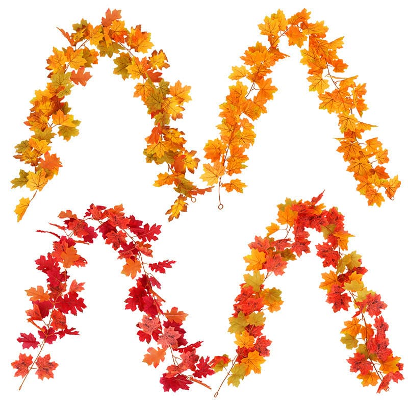 Simulated red maple leaf rattan wall hanging fake tree leaves Halloween theme window landscaping wall ceiling decoration flower vine